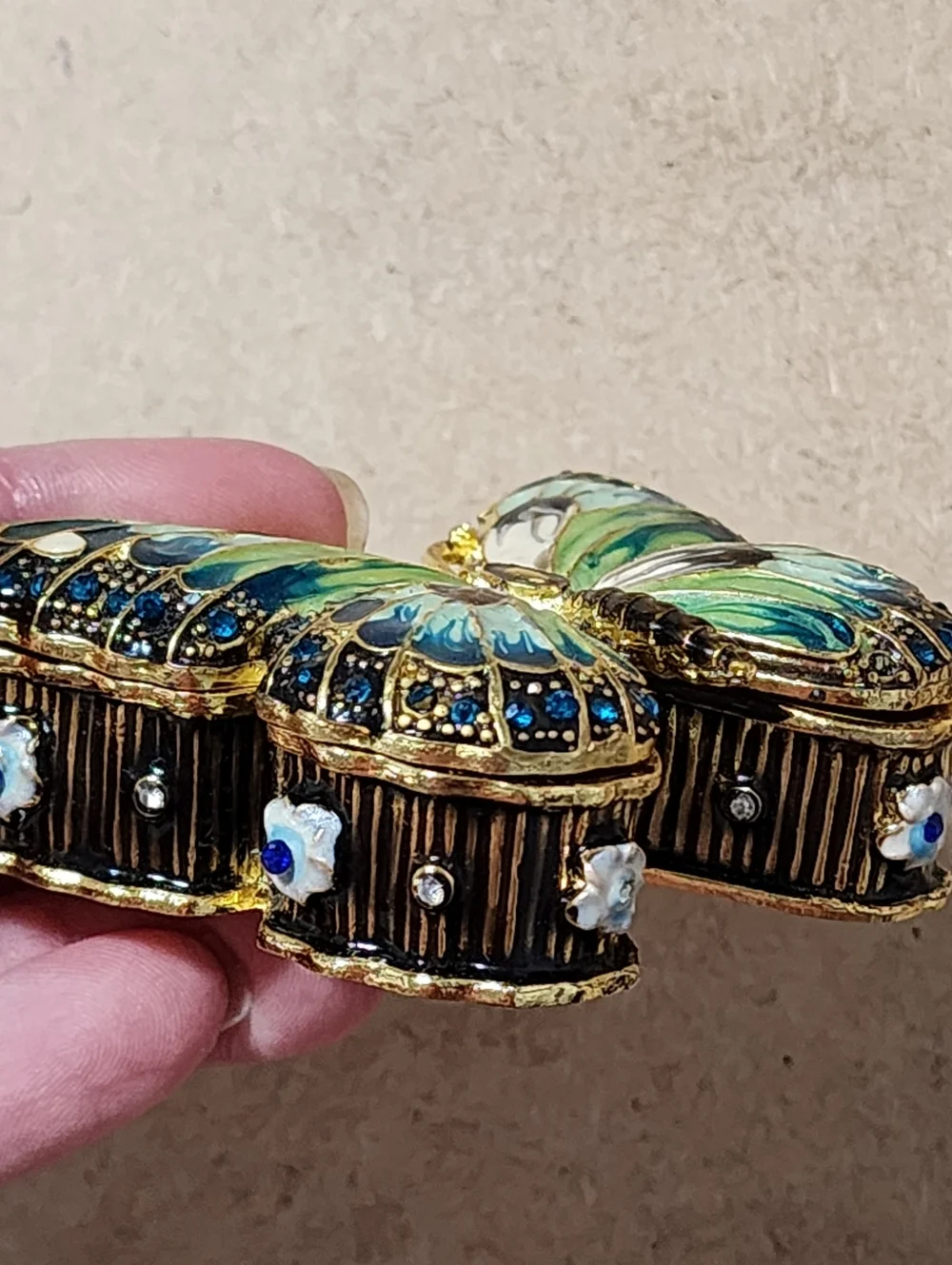 Butterfly Whimsical Trinket Box Vanity Decor Rhinestones Vibrant Colors